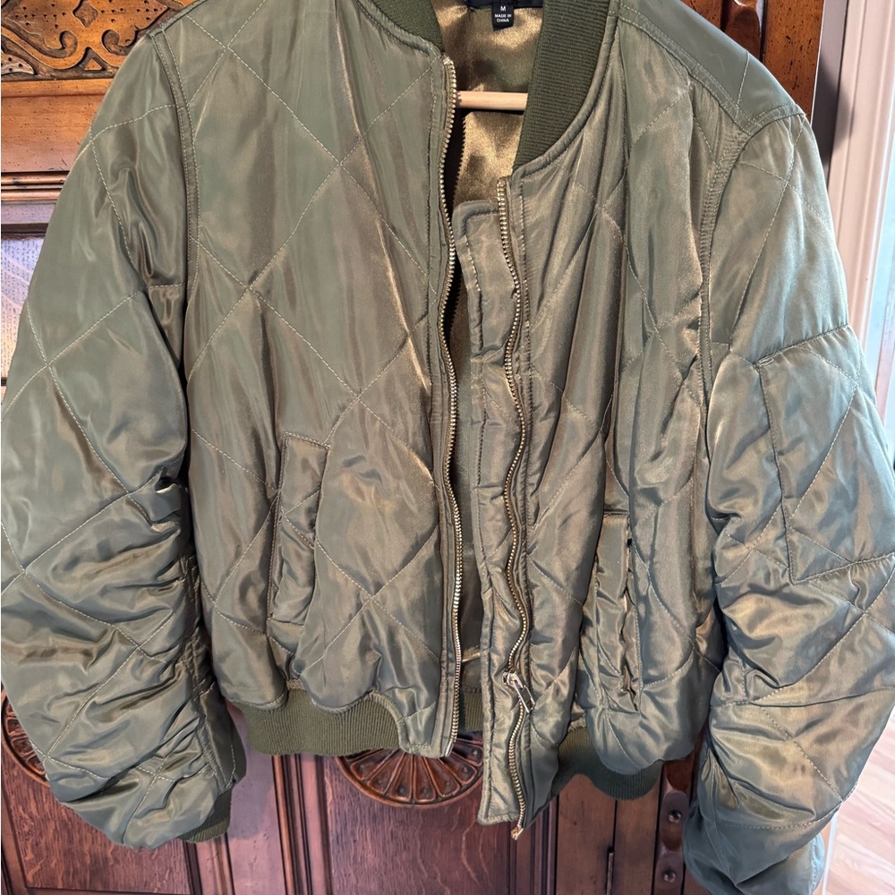Lulu's Olive Green Quilted Bomber Jacket